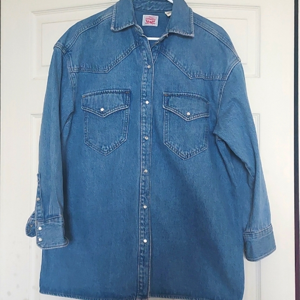 Levi's Western Pearl Snap Denim Shirt Jacket Medium Wash Size M